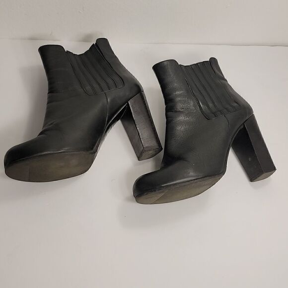 & other stories  Black Leather 4 Inch Block Heeled Ankle boots ladies si… - Picture 2 of 10